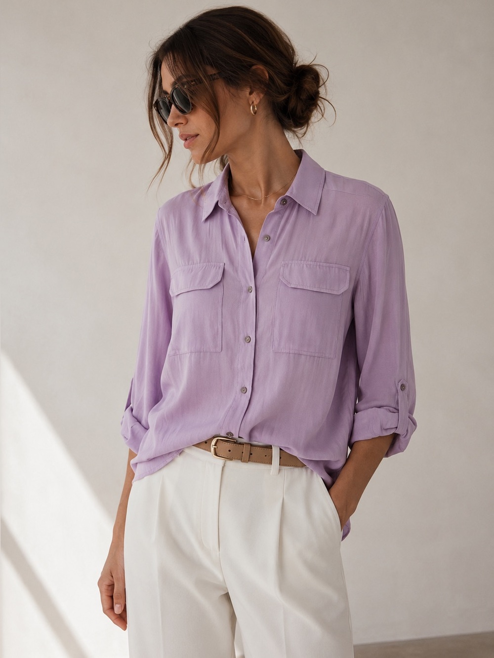 Vince Camuto Button Down Blouse Lavender XXS